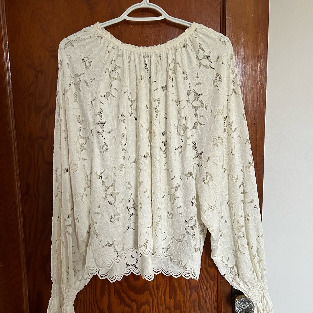 Free People Cream Lace Peasant Blouse